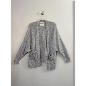 Hollister Gray Open Front Knit Cardigan Womens M Oversized Chunky Pocket Sweater